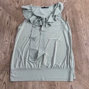 The Limited Women's Large Light Mint Green Sleeveless Ruffle Neck Tie Blouse Top